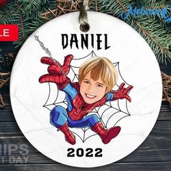 Custom Superhero Spiderman Portrait Christmas Ceramic Ornament Perfect And Unique Gifts For Family On Christmas