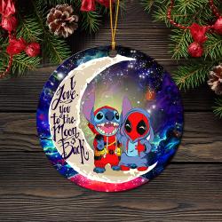 Cute Deadpool And Stitch Love You To The Moon Galaxy Mica Circle Ornament Perfect Gifts For Family On Christmas