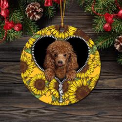 Cute Dog Poodle Sunflower Zipper Mica Circle Ornament Perfect Gift For Holiday Perfect And Unique Gifts For Family On Christmas
