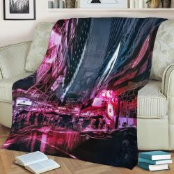 Cyberpunk City Fleece Throw Blanket Meaningful Gift For Halloween Christmas