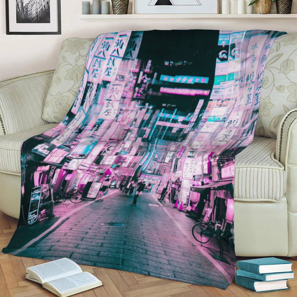 Cyberpunk Tokyo Fleece Throw Blanket Meaningful Gift For Halloween Christmas