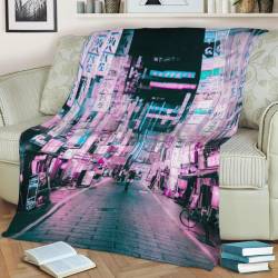 Cyberpunk Tokyo Fleece Throw Blanket Meaningful Gift For Halloween Christmas