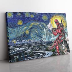 Deadpool Starry Night Canvas Print Wall Art Canvas Christmas Gift For Son Daughter