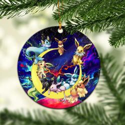 Eevee Evolution Pokemon Family Love You To The Moon Galaxy Mica Circle Ornament Perfect Gifts For Family On Christmas
