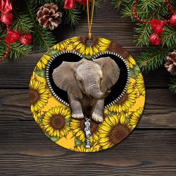 Elephant Sunflower Zipper Mica Circle Ornament Perfect Gift For Holiday Perfect And Unique Gifts For Family On Christmas