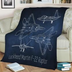 F22 Raptor Blueprint Fleece Throw Blanket Meaningful Gift For Halloween Christmas