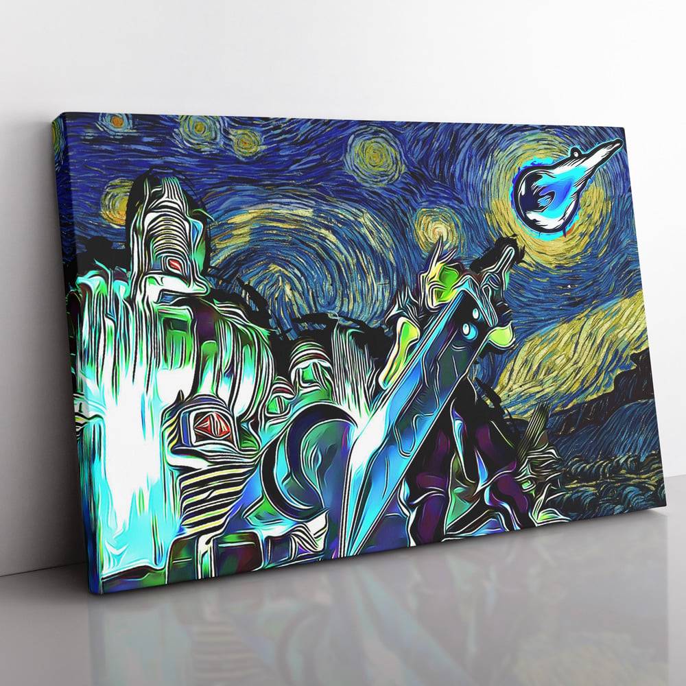 Final Fantasy 7 Starry Night Midgar Canvas Print Wall Art Canvas Christmas Gift For Son Daughter