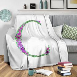 Floral Monogram Letter C Fleece Throw Blanket Meaningful Gift For Halloween Christmas