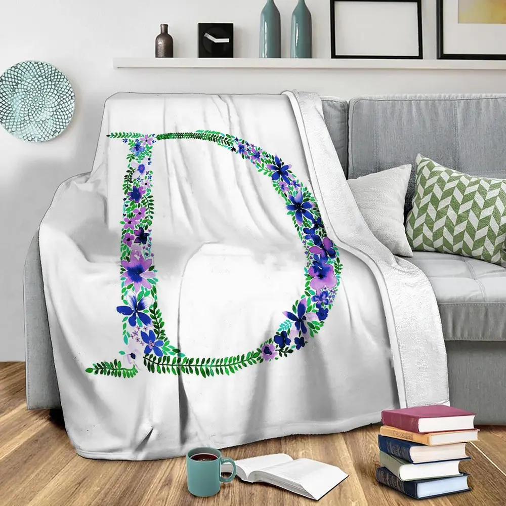 Floral Monogram Letter D Fleece Throw Blanket Meaningful Gift For Halloween Christmas