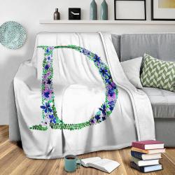 Floral Monogram Letter D Fleece Throw Blanket Meaningful Gift For Halloween Christmas