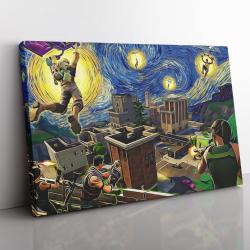 Fortnite Starry Night Tilted Towers Canvas Print Wall Art Canvas Christmas Gift For Son Daughter