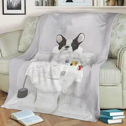 French Bulldog In Toilet Fleece Throw Blanket Meaningful Gift For Halloween Christmas