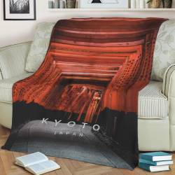 Fushimi Inari Kyoto Fleece Throw Blanket Meaningful Gift For Halloween Christmas