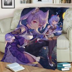 Ganyu And Keqing Fleece Throw Blanket Meaningful Gift For Halloween Christmas