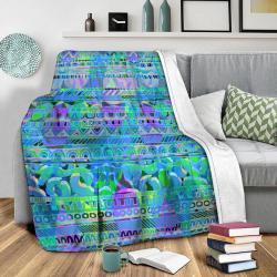 Geo Tribal Blue Fleece Throw Blanket Meaningful Gift For Halloween Christmas