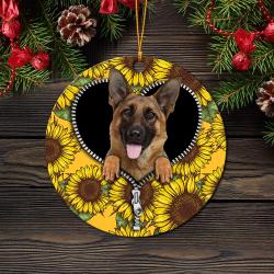 German Shepherd Sunflower Zipper Mica Circle Ornament Perfect Gift For Holiday Perfect And Unique Gifts For Family On Christmas