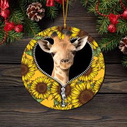 Giraffe Sunflower Zipper Mica Circle Ornament Perfect Gift For Holiday Perfect And Unique Gifts For Family On Christmas