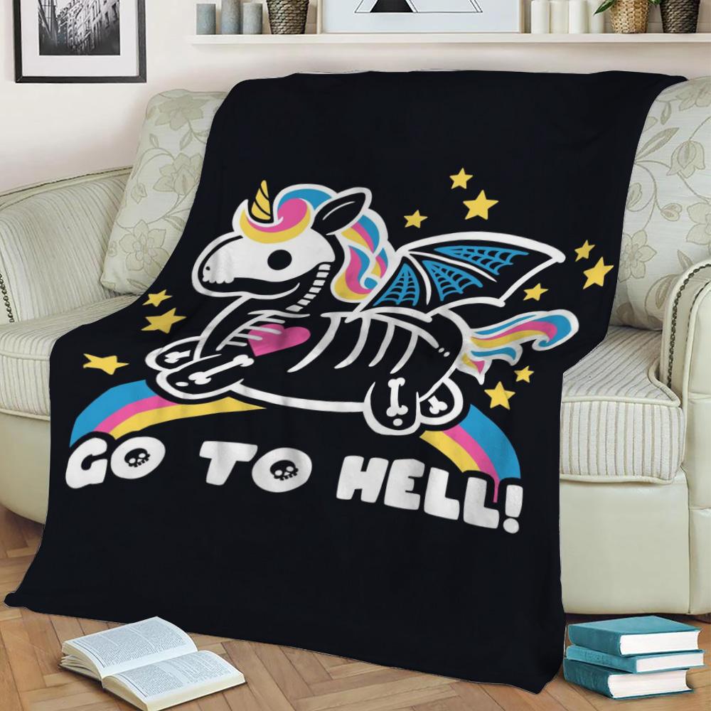 Go To Hell Unicorn Fleece Throw Blanket Meaningful Gift For Halloween Christmas