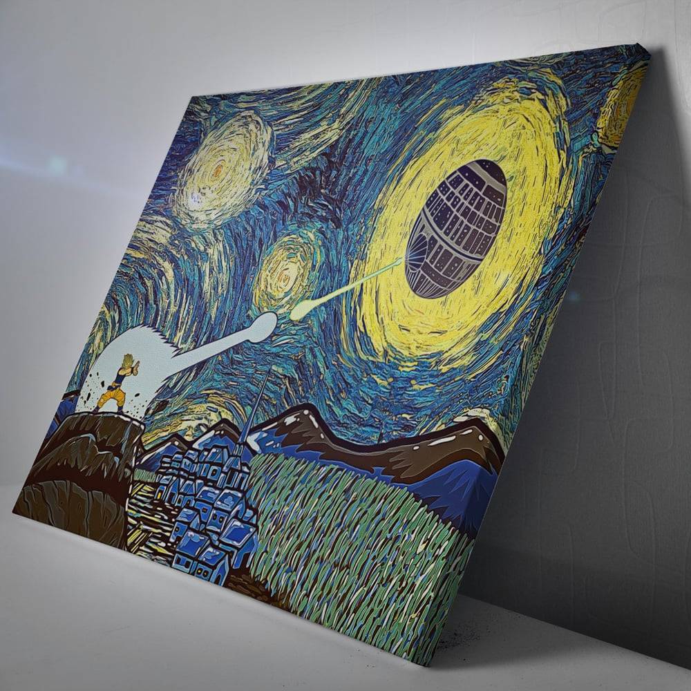 Goku vs Death Star Starry Night Canvas Print Wall Art Canvas Christmas Gift For Son Daughter