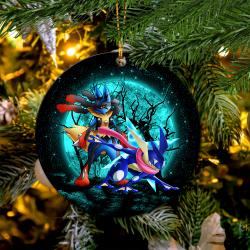 Greninja Satoshi And Mega Lucario Pokemon Moonlight Halloween Mica Circle Ornament Perfect Gifts For Family On Christmas