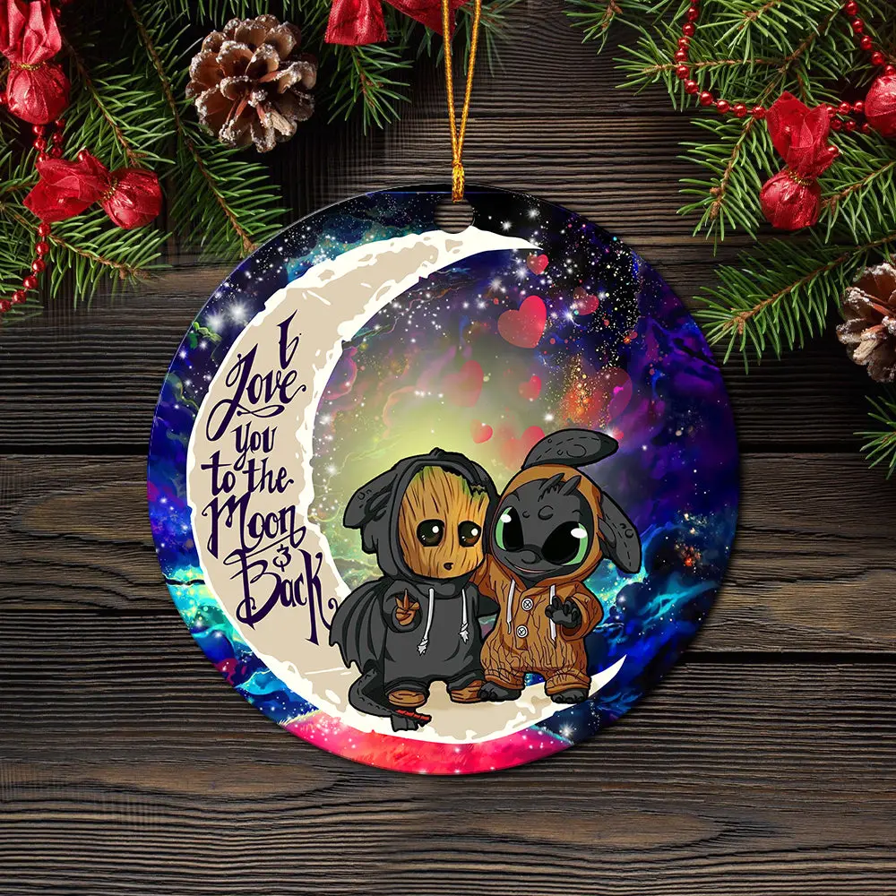 Groot And Toothless Love You To The Moon Galaxy Mica Circle Ornament Perfect Gifts For Family On Christmas