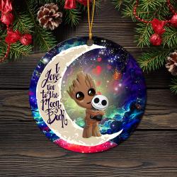 Groot Hold Jack Skelington Love You To The Moon Galaxy Mica Circle Ornament Perfect Gifts For Family On Christmas