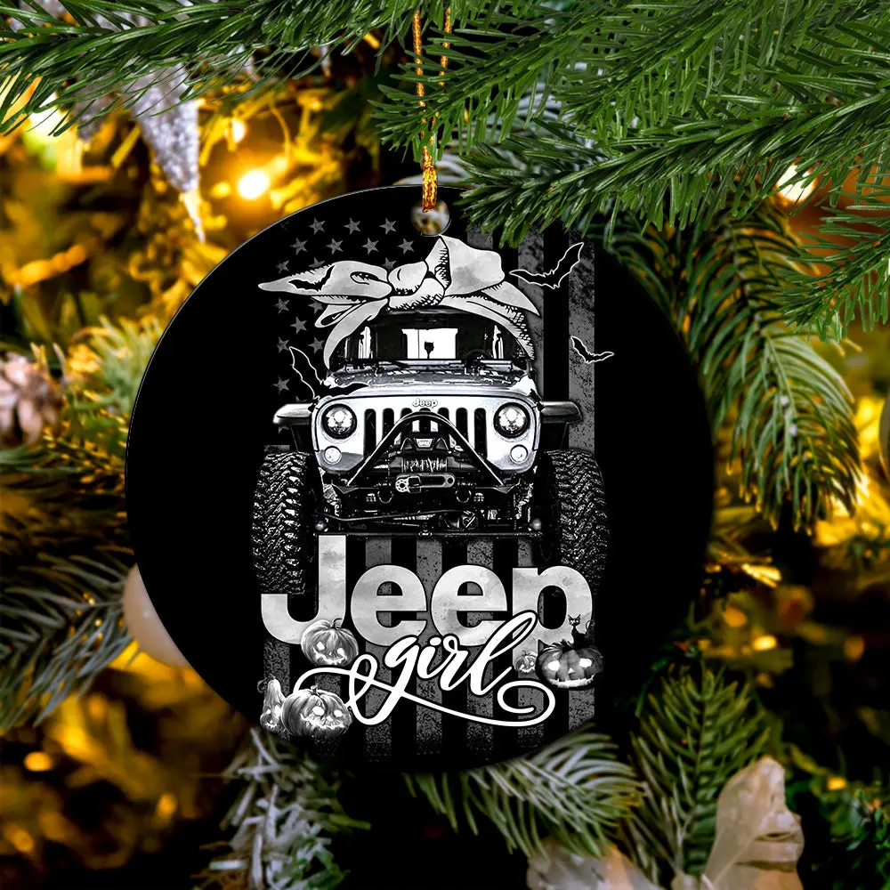Halloween American Flag White Jeep Girl Mica Ornament Perfect Gift For Holiday Perfect And Unique Gifts For Family On Christmas
