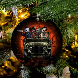 Halloween Horro Movie Ride Jeep Funny Mica Circle Ornament Perfect Gift For Holiday Perfect Gifts For Family On Christmas