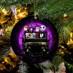 Halloween Nightmare Before Christmas Moonlight Drive Jeep Funny Mica Circle Ornament Perfect Gifts For Family On Christmas