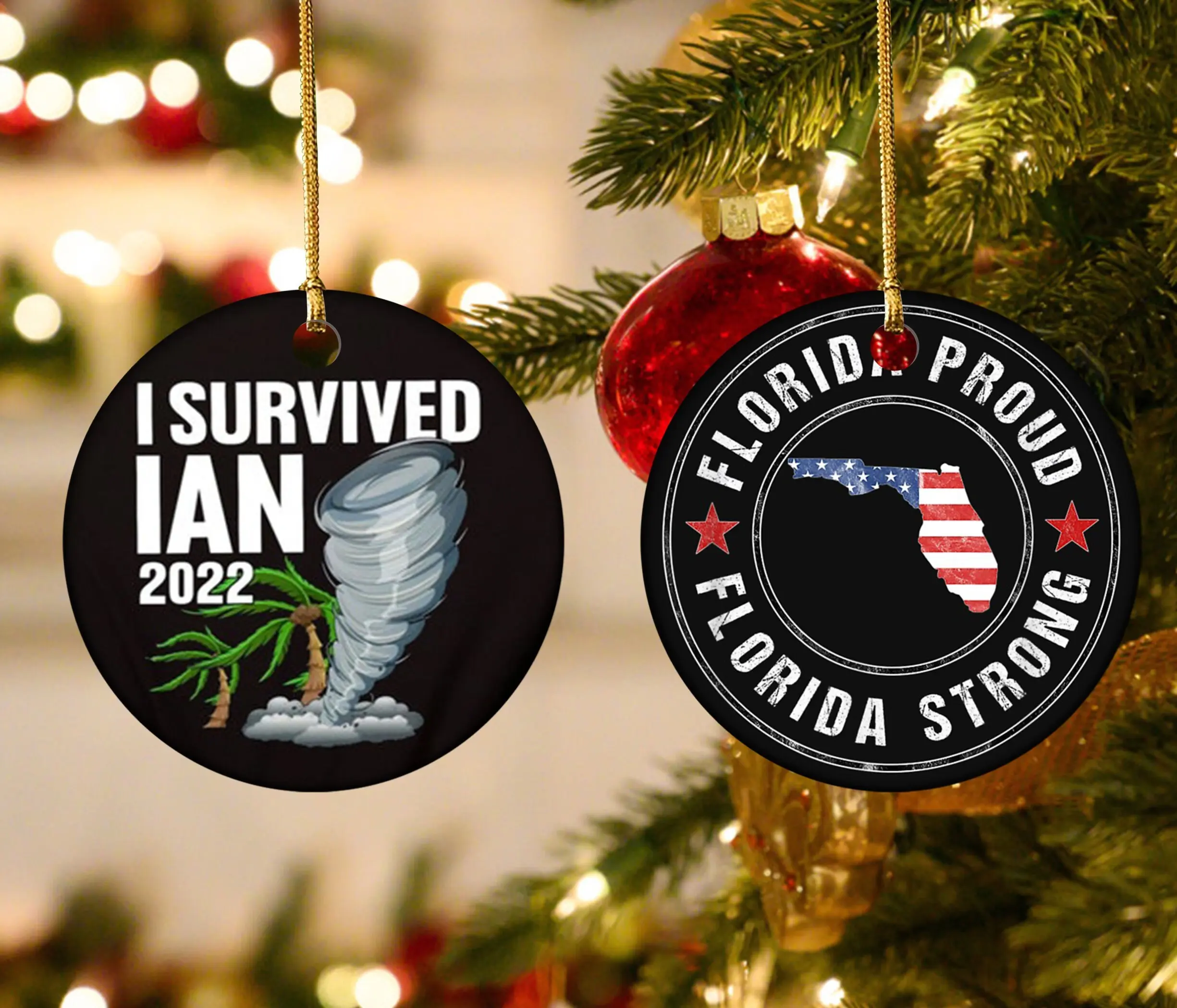 I Survived Hurricane Ian Football Florida Strong Dolphins Ornament Perfect And Unique Gifts For Family On Christmas