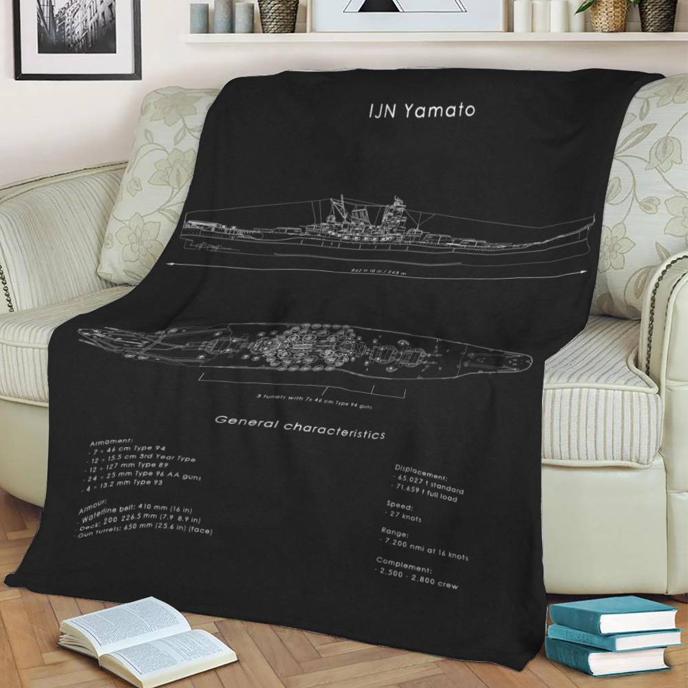 Ijn Yamato Blueprint Fleece Throw Blanket Meaningful Gift For Halloween Christmas