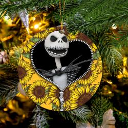 Jack Skellington Nightmare Before Christmas Sunflower Zipper Mica Circle Ornament Perfect Gifts For Family On Christmas