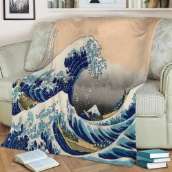 Japan Waves Fleece Throw Blanket Meaningful Gift For Halloween Christmas
