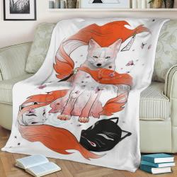 Kitsune Spirit Fleece Throw Blanket Meaningful Gift For Halloween Christmas