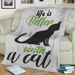 Life Is Better With Cat Fleece Throw Blanket Meaningful Gift For Halloween Christmas