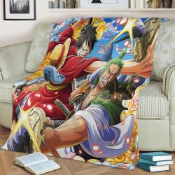 Luffy Zoro Wano One Piece Fleece Throw Blanket Meaningful Gift For Halloween Christmas