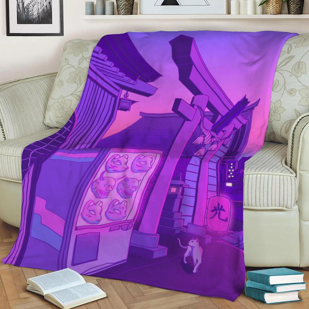 Midnight Matsuri Fleece Throw Blanket Meaningful Gift For Halloween Christmas