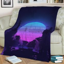 Night City Sunset Fleece Throw Blanket Meaningful Gift For Halloween Christmas