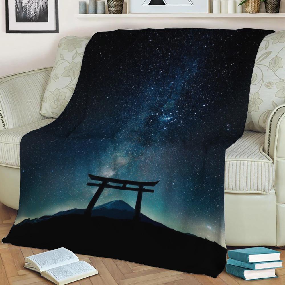 Night Torii Gate Fleece Throw Blanket Meaningful Gift For Halloween Christmas