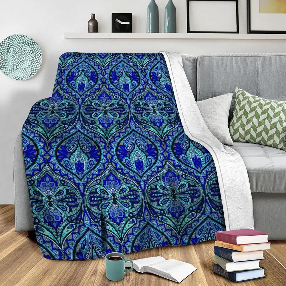 Ogee Blue Fleece Throw Blanket Meaningful Gift For Halloween Christmas