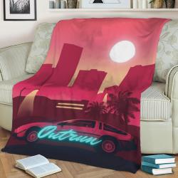 Outrun Delorean Fleece Throw Blanket Meaningful Gift For Halloween Christmas
