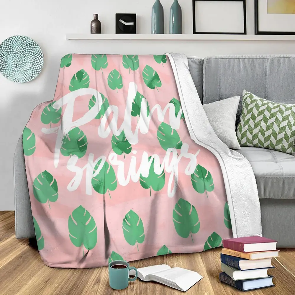 Palm Leaves Palm Springs Fleece Throw Blanket Meaningful Gift For Halloween Christmas