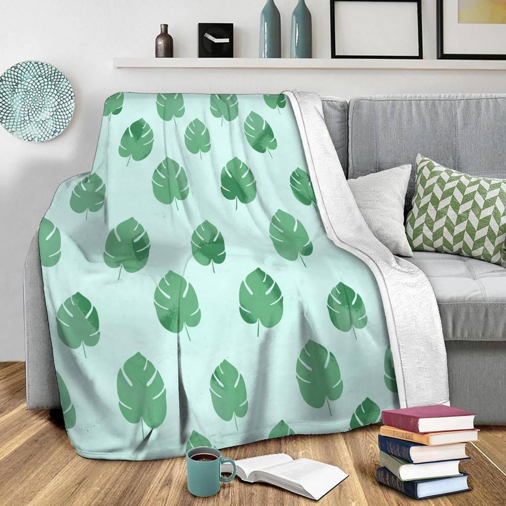 Palm Spring Leaves Fleece Throw Blanket Meaningful Gift For Halloween Christmas