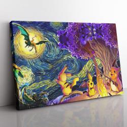 Pokemon Starry Night Campfire Canvas Print Wall Art Canvas Christmas Gift For Son Daughter