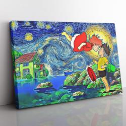 Ponyo Starry Night Studio Ghibli Canvas Print Wall Art Canvas Christmas Gift For Son Daughter