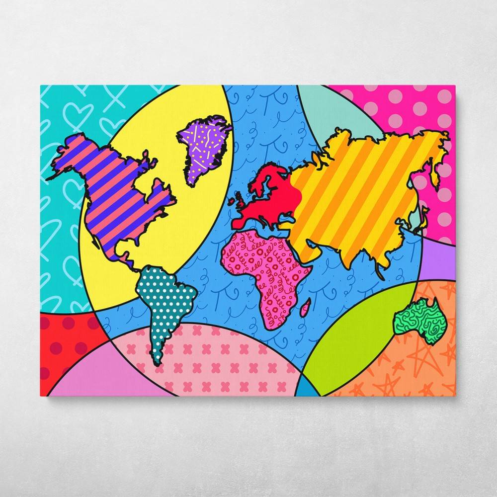 Pop World Map Wall Art Canvas Meaning Gift For Birthday Christmas