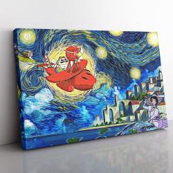 Porco Rosso Starry Night Studio Ghibli Canvas Print Wall Art Canvas Christmas Gift For Son Daughter