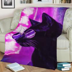 Purple Black Cat Fleece Throw Blanket Meaningful Gift For Halloween Christmas
