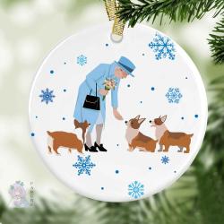 Queen Elizabeth And Her Corgis Christmas Ceramic Ornament Perfect And Unique Gifts For Family On Christmas