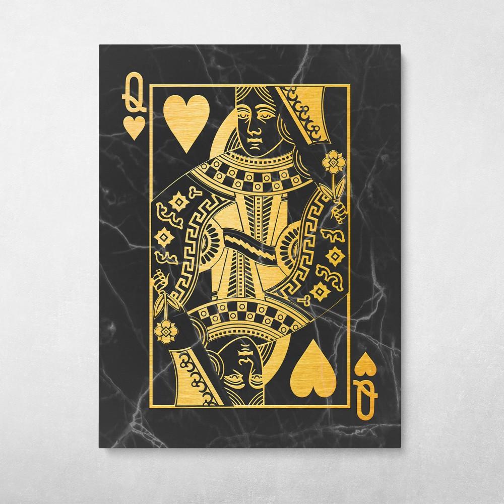 Queen of Hearts (Black/Gold) Wall Art Canvas Meaning Gift For Birthday Christmas